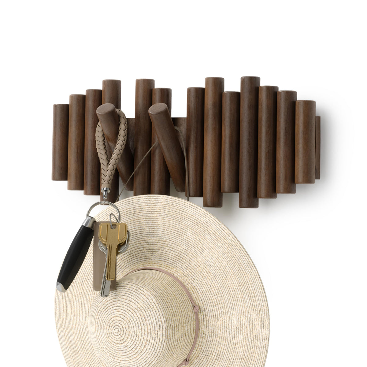 Umbra Picket Wall-Mounted Coat Rack Rail Hook with 5 Retractable Wood Pegs – Modern, Space-Saving Storage Organizer, Walnut 🍁 All In One Marketplace Canada