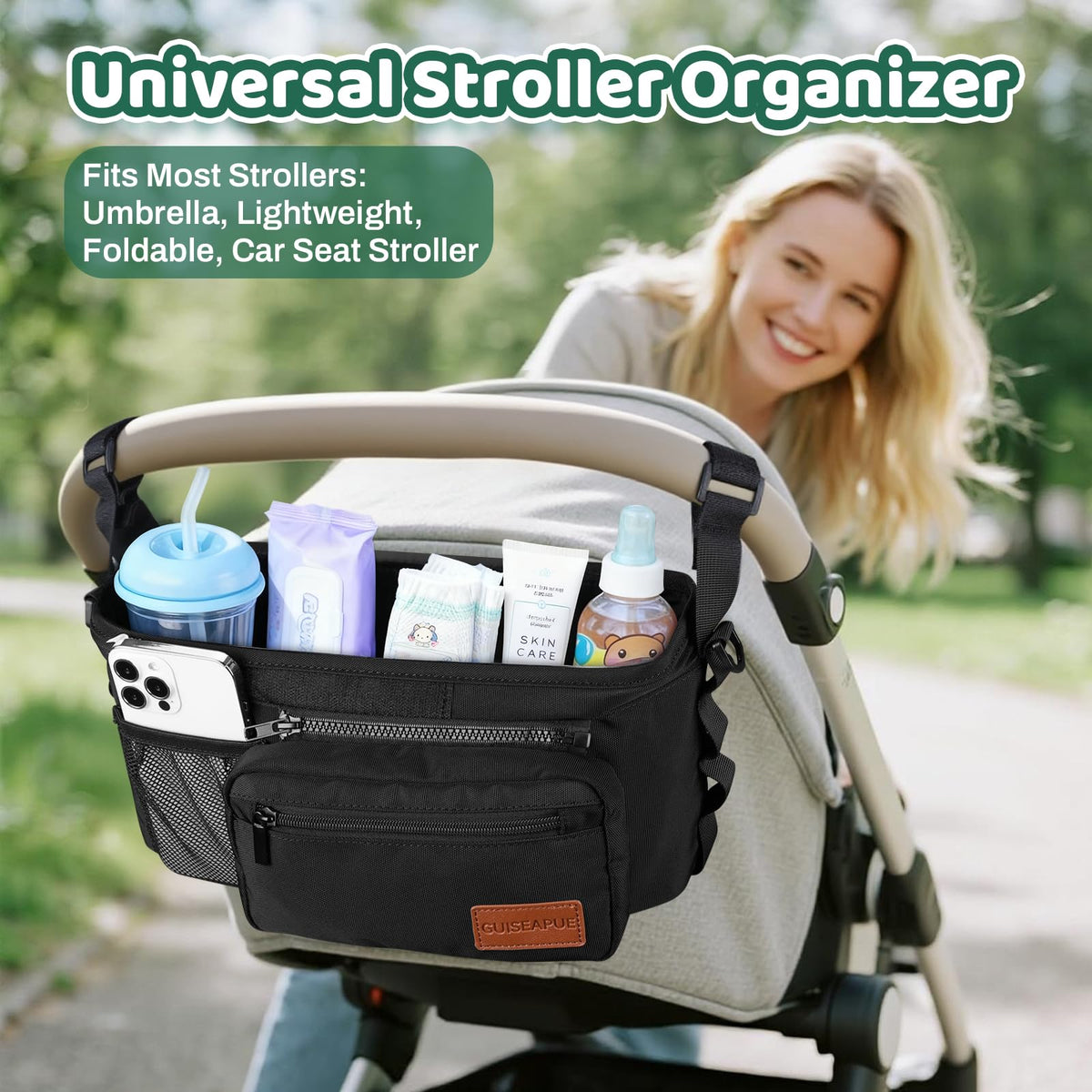 Stroller Caddy with Cup Holder: Universal Stroller Organizer with Detachable Phone Bag, Non-Slip Straps, Stroller Accessories Fits Uppababy,Bugaboo, Graco, Cybex, Nuna, Baby Jogger, Gifts for New Mom 🍁 All In One Marketplace Canada
