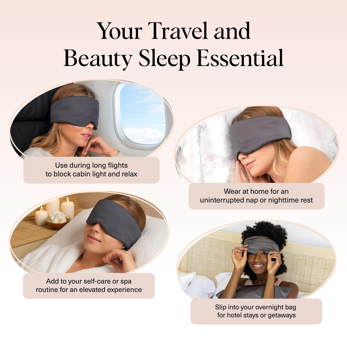 Kitsch Satin Sleep Mask - Eye Masks for Sleep, Softer Than Silk Satin Sleeping Mask Blindfold and Sleep Masks for Women and Men, Eye Care Travel Essentials - Charcoal Black 🍁 All In One Marketplace Canada