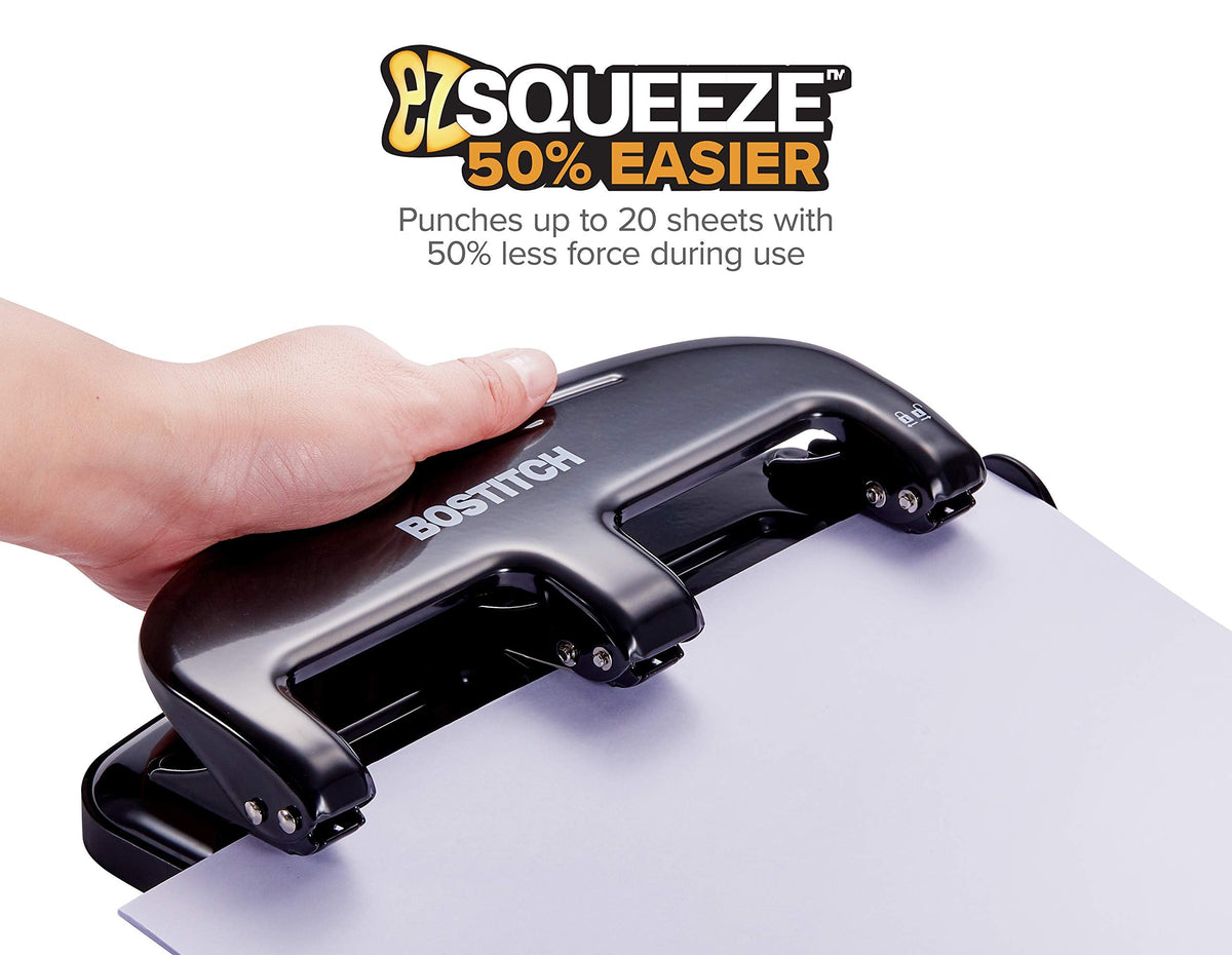 Bostitch Office EZ Squeeze 20 Sheet Standard 3 Hole Punch, Metal Construction, Silver/Black (HP20) 🍁 All In One Marketplace Canada