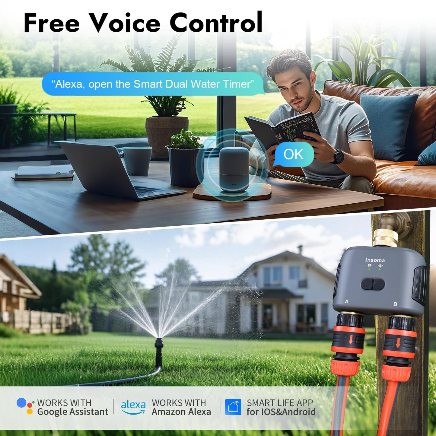 WiFi Water Timer for Garden Hose with Brass Inlet,Smart Hose Timer with WiFi Hub, APP & Voice Control,Up to 20 Watering Plans, 2-Zone Sprinkler Drip Irrigation System Controller for Watering 🍁 All In One Marketplace Canada