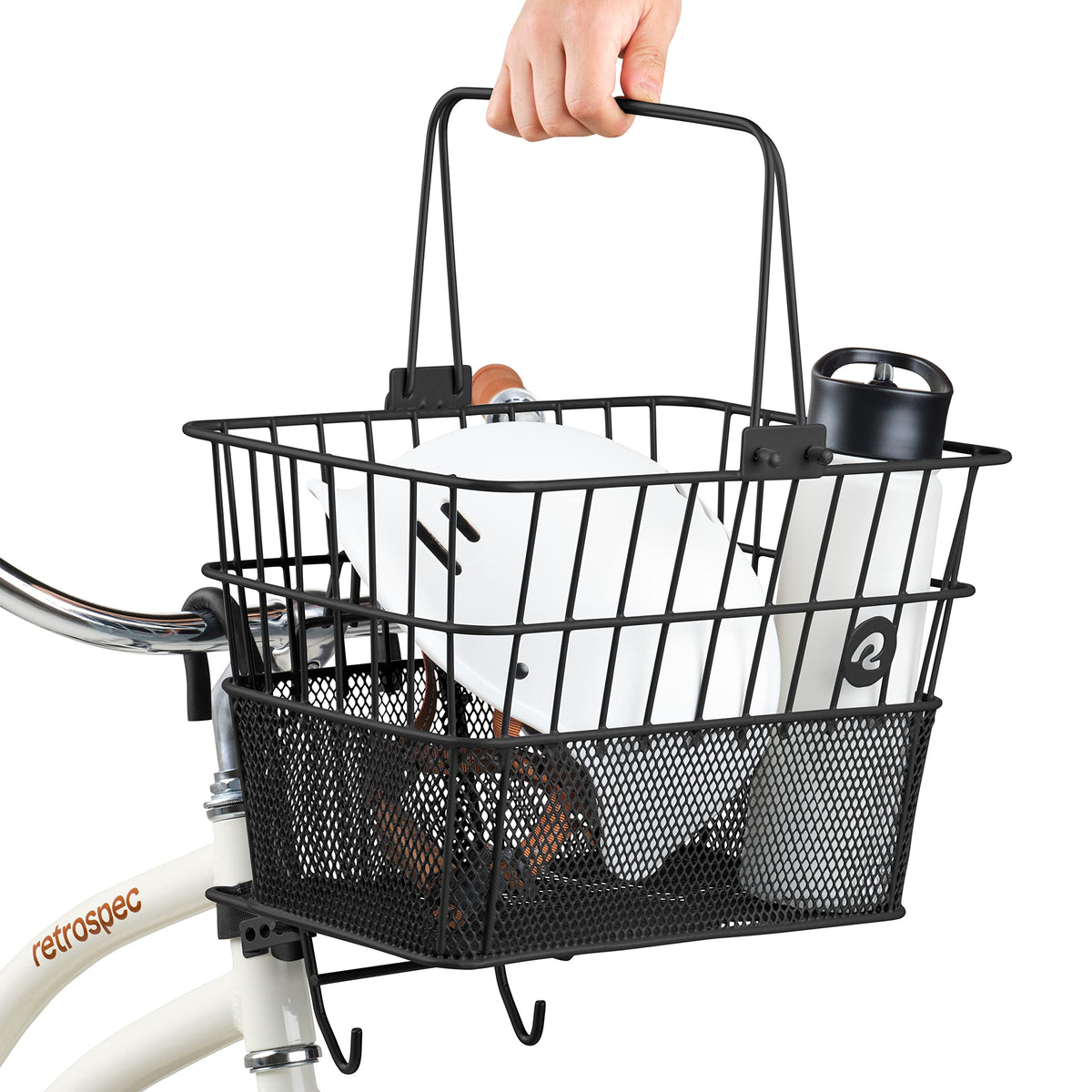 Retrospec Apollo Detachable Front Bike Basket Steel Half-Mesh with Integrated Detachable Hooks and Built-in Handle, Easy Assembly and Portability for Bicycles 🍁 All In One Marketplace Canada