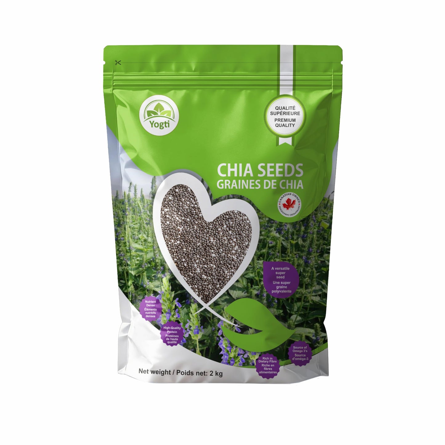 Yogti Black Chia Seeds - Jumbo Pack 2 Kilo, Raw Plant Based SuperFood, Natural, Keto Friendly, Kosher, Halal, Vegan, Source of Omega-3, Nutrient Dense, High Fiber, Rich in Magnesium, A Versatile Superseed for Smoothies, Baking, Salads, and Chia Pudding, R