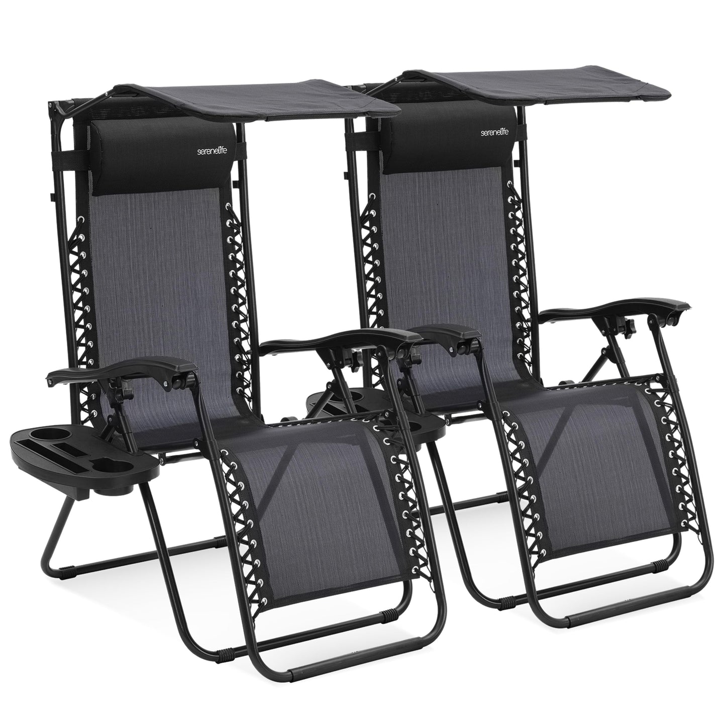 SereneLife Zero Gravity Reclining Chairs Set of 2 – Adjustable Folding Patio & Beach Lounge Chairs with Cup Holder Tray, Removable Padded Headrest, Weather-Resistant 🍁 All In One Marketplace Canada