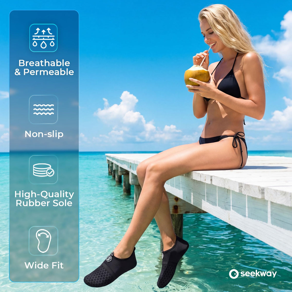 SEEKWAY Water Shoes Women Men Quick-Dry Beach Aqua Socks Barefoot Non Slip Swim Pool Outdoor Surf River Lake Yoga SK001 Black Size 6.5-7.5 W/5.5-6.5 M 🍁 All In One Marketplace Canada