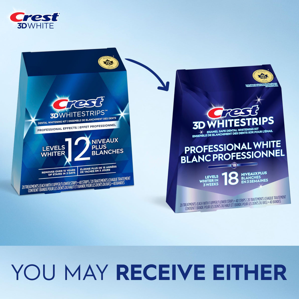 Crest 3D Whitestrips Professional White At-home Teeth Whitening Kit, 20 Treatments, 18 Levels Whiter 🍁 All In One Marketplace Canada