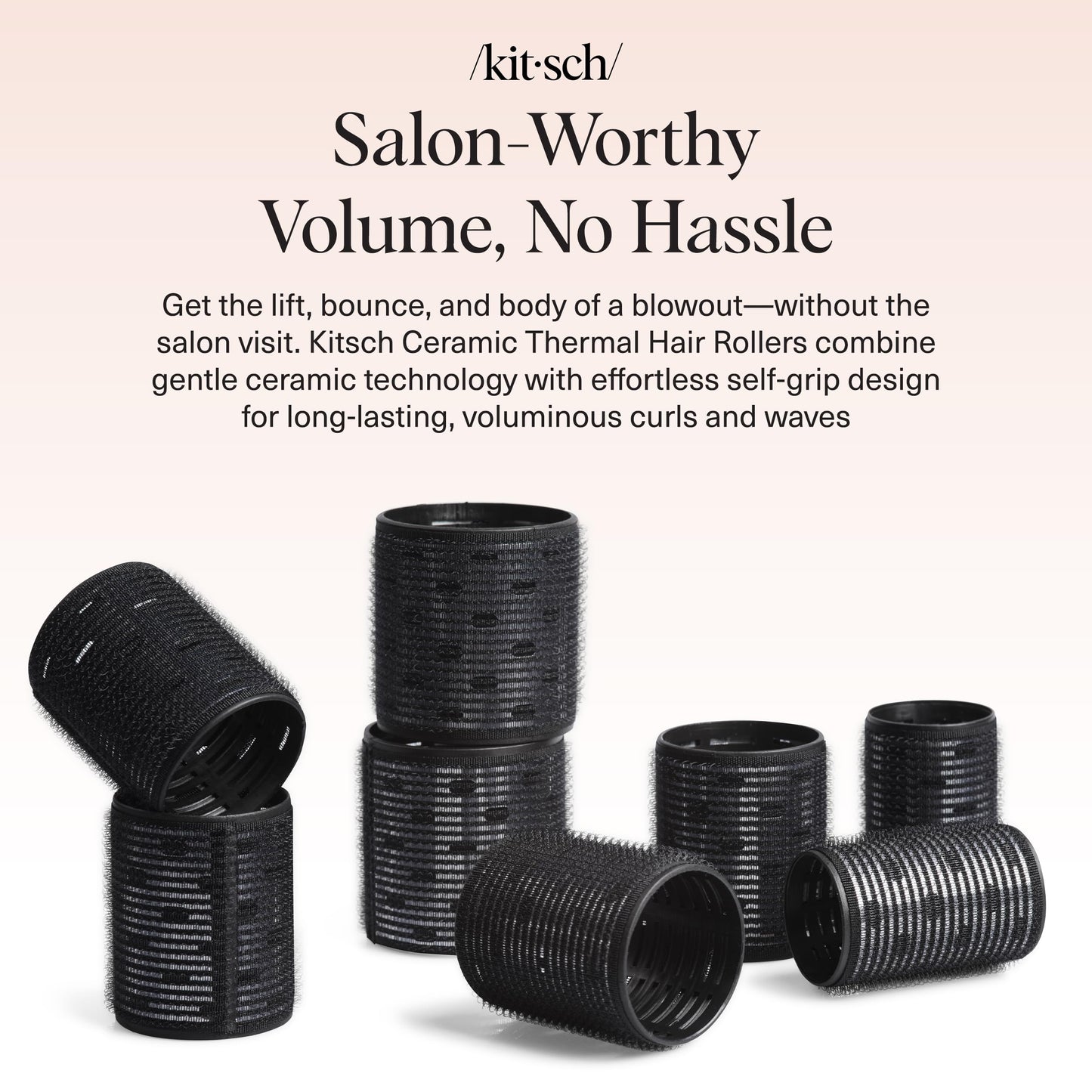 Kitsch Ceramic Thermal Hair Rollers for Women – Self Grip Hair Curlers for Heatless Curls Overnight - Volumizing Large Rollers for Short & Long Hair - For Long Lasting Frizz-Free Curls - Black, 8pcs 🍁 All In One Marketplace Canada