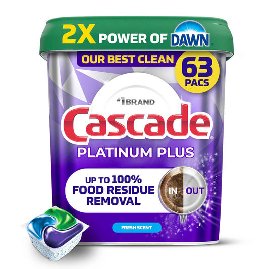 Cascade Platinum Plus Dishwasher Detergent Pods, Dish Detergent Soap, Fresh Scent, 63 Count 🍁 All In One Marketplace Canada