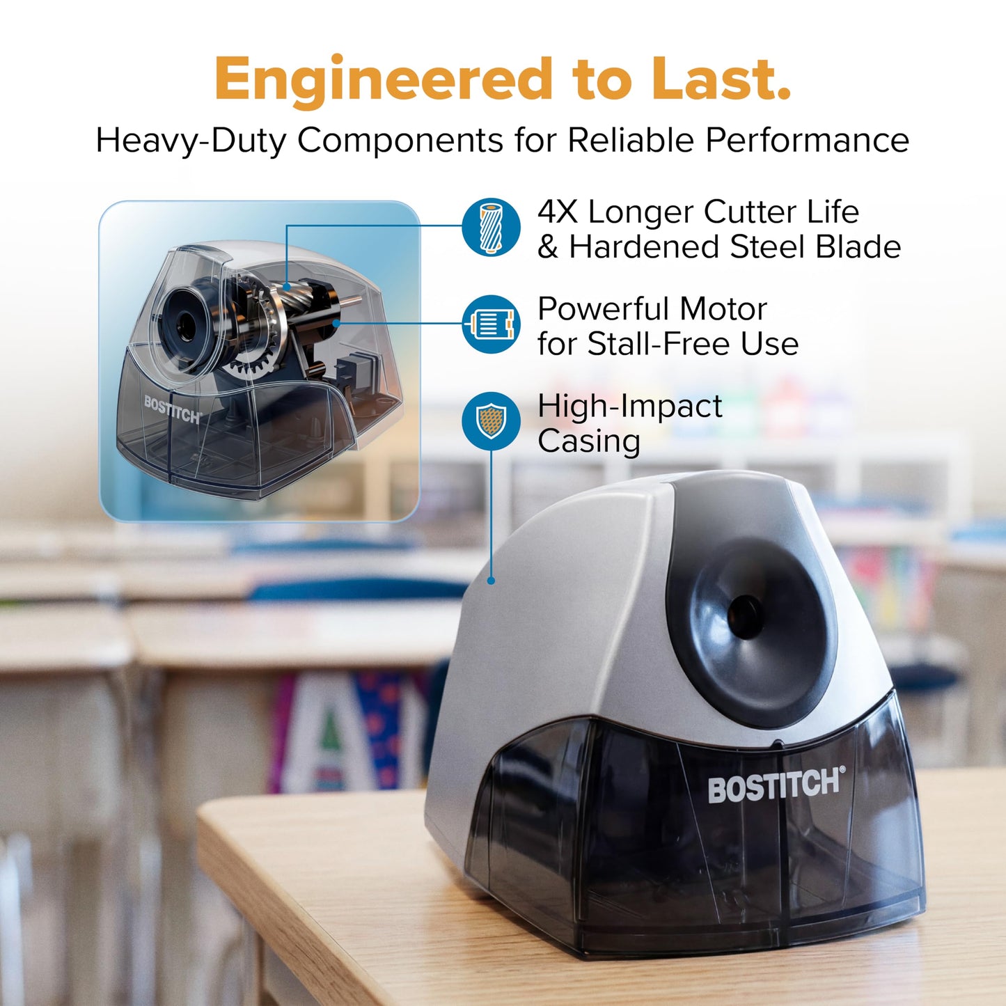 Bostitch Office Personal Electric Pencil Sharpener, Powerful Stall-Free Motor, High Capacity Shavings Tray, Black (EPS4-BLKSLV) 🍁 All In One Marketplace Canada
