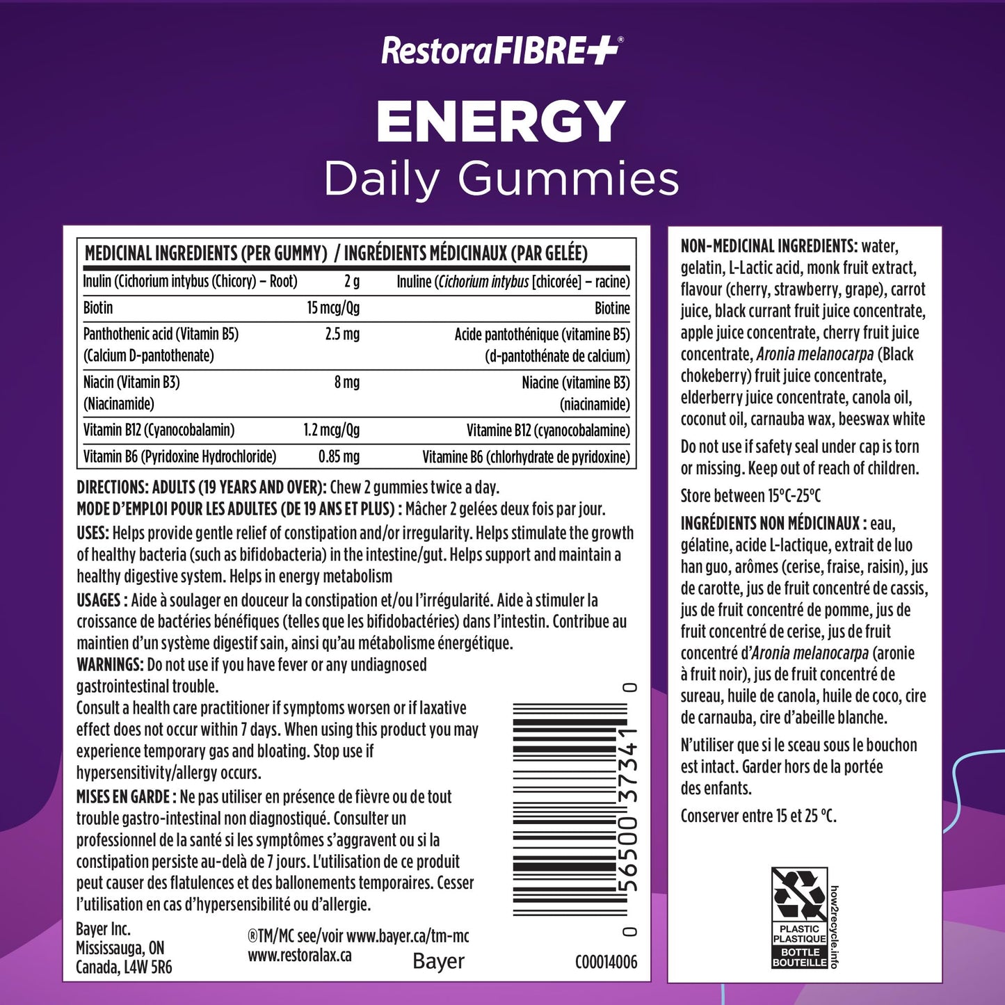 RestoraFIBRE+ Energy Daily Prebiotic Fibre Supplement Gummies for Adults, Promotes Regularity and A Healthy Digestive System and Supports Energy Metabolism, Packed with B Vitamins, 115 Count 🍁 All In One Marketplace Canada