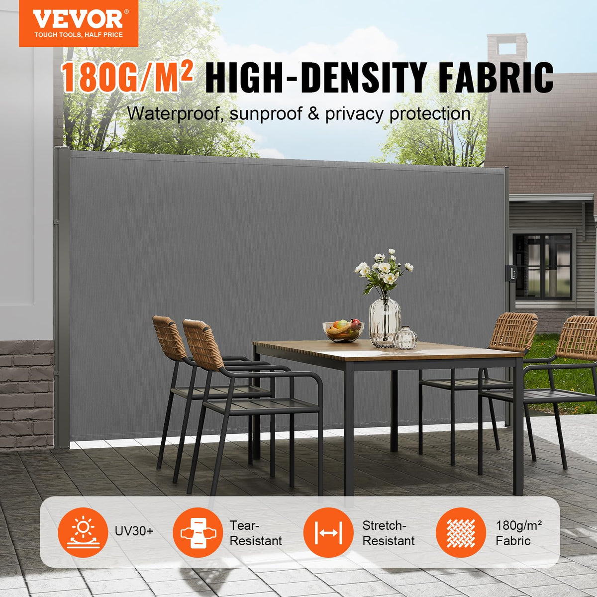 VEVOR Retractable Side Awning, 71''x 138'' Outdoor Privacy Screen, 180g Polyester Water-Proof Retractable Patio Screen, UV 30+ Room Divider Wind Screen for Patio, Backyard, Balcony, Gray 🍁 All In One Marketplace Canada