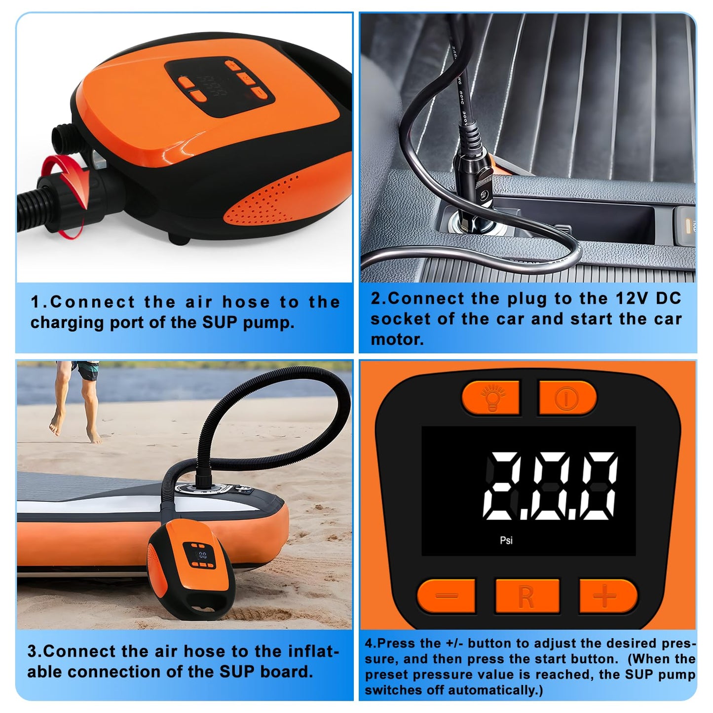 Paddle Board Pump, SUP Electric Air Pump, Portable 20 PSI Air Compressor, Auto-Off Inflation & Deflation Function with 12V DC Car Cigarette Lighter for Paddle Board,Inflatable Sups, Kayaks and Boats 🍁 All In One Marketplace Canada