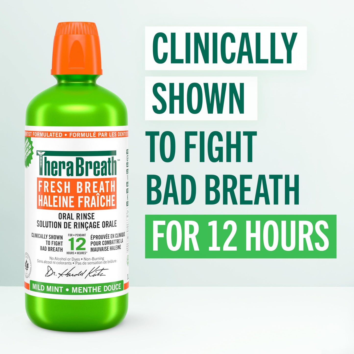 TheraBreath Fresh Breath Oral Rinse, Value Size, Clinically Shown to Fight Bad Breath for 12 Hours, Alcohol & Dye Free Mouthwash, Certified Vegan, Halal, Kosher, Gluten-Free - Mild Mint, 1L 🍁 All In One Marketplace Canada