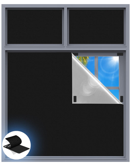 Blackout Curtains for Bedroom, 100" x 58" Portable Blackout Blinds with 20 Sets Hooks & Loops Strips for 100% Blackout Window Film, Temporary Blackout Shades for Windows Cover Nursery Travel RV- Black 🍁 All In One Marketplace Canada