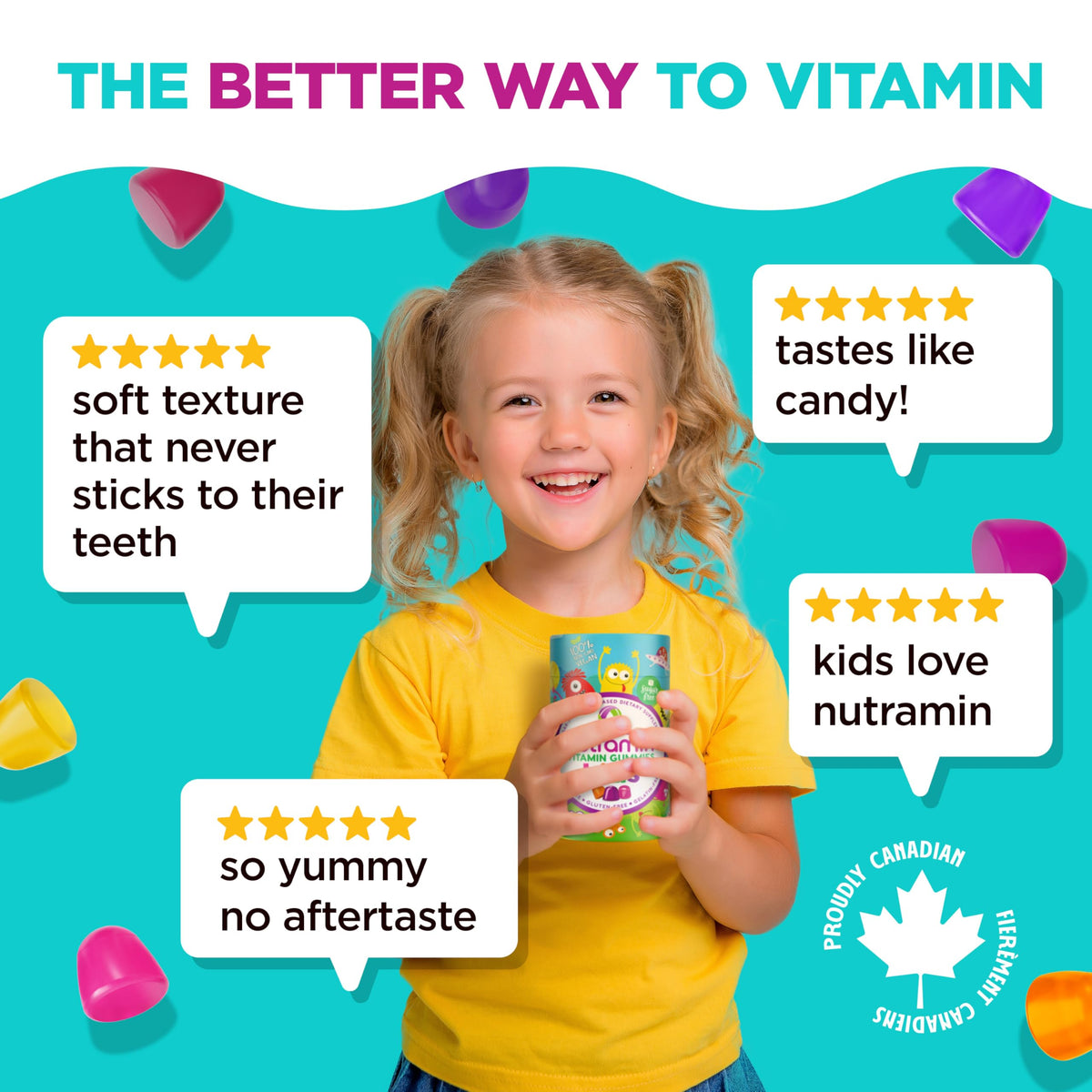 CANADIAN NUTRAMIN Children's Daily Vegan Multivitamin Gummies Vitamin C, D2 & Zinc for Immunity, Plant-Based, Sugar-Free, Nut-Free, Gluten-Free with Biotin, Vitamin A, B, B6, B12 +More 90 Ct (45 Day Supply) 🍁 All In One Marketplace Canada