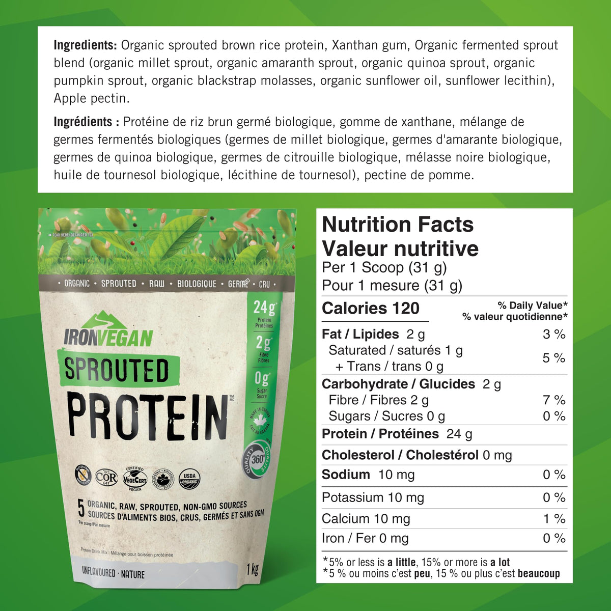 Sprouted Protein, Unflavoured, 1kg | Vegan, plant-based, organic, gluten-free, Beige 🍁 All In One Marketplace Canada