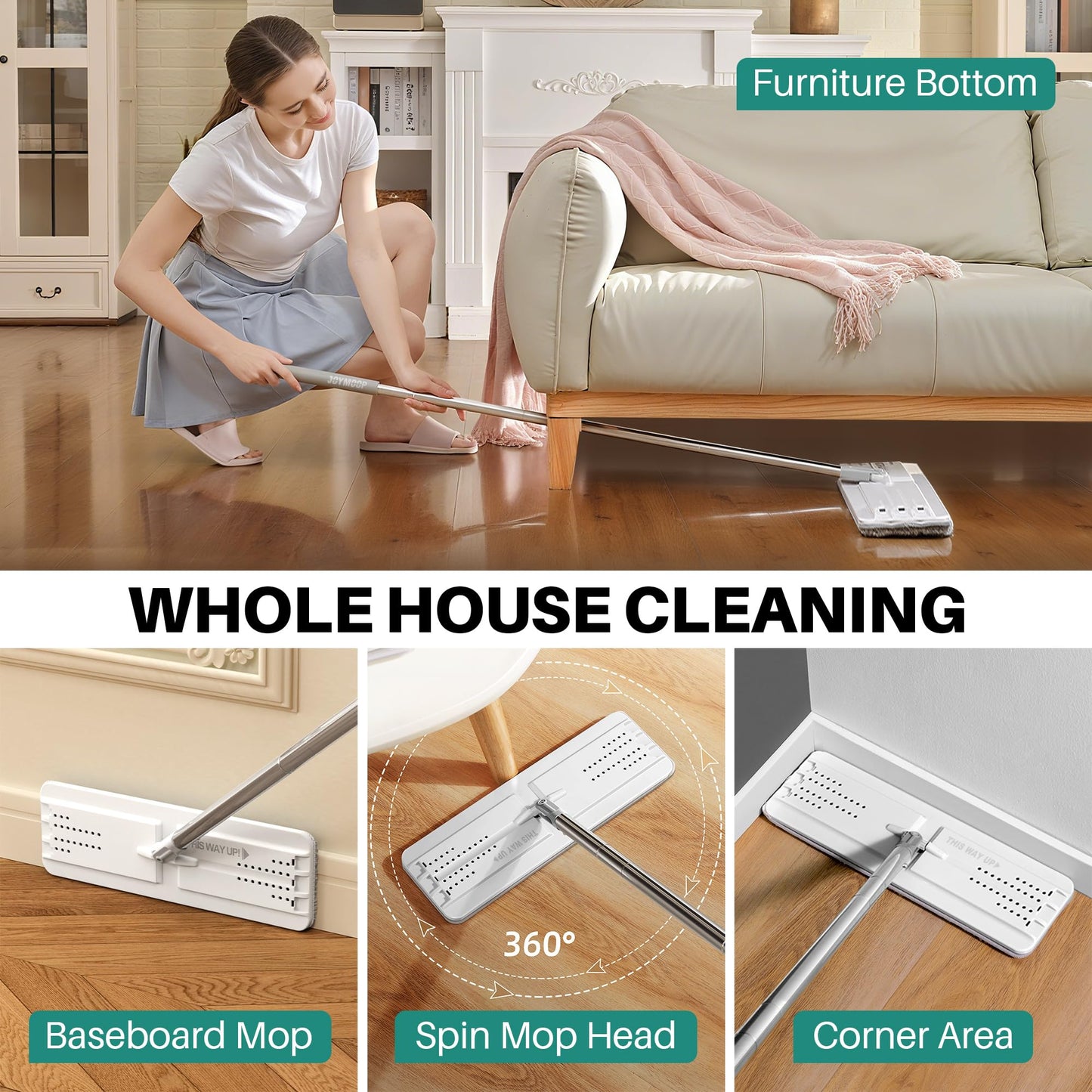 JOYMOOP Mop and Bucket with Wringer Set, Hands Free Flat Floor Mop and Bucket, with 5 Washable Microfiber Pads, Wet and Dry Use, Floor Cleaning System 🍁 All In One Marketplace Canada
