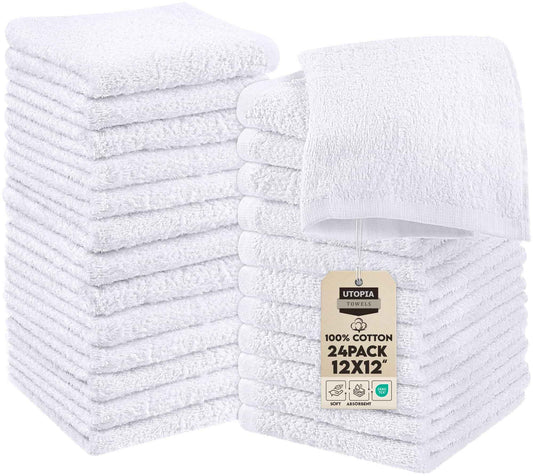 Utopia Towels - Cotton Washcloths Set - 100% Ring Spun Cotton, Premium Quality Flannel Face Cloths, Highly Absorbent and Soft Feel Fingertip Towels (24 Pack, White) 🍁 All In One Marketplace Canada
