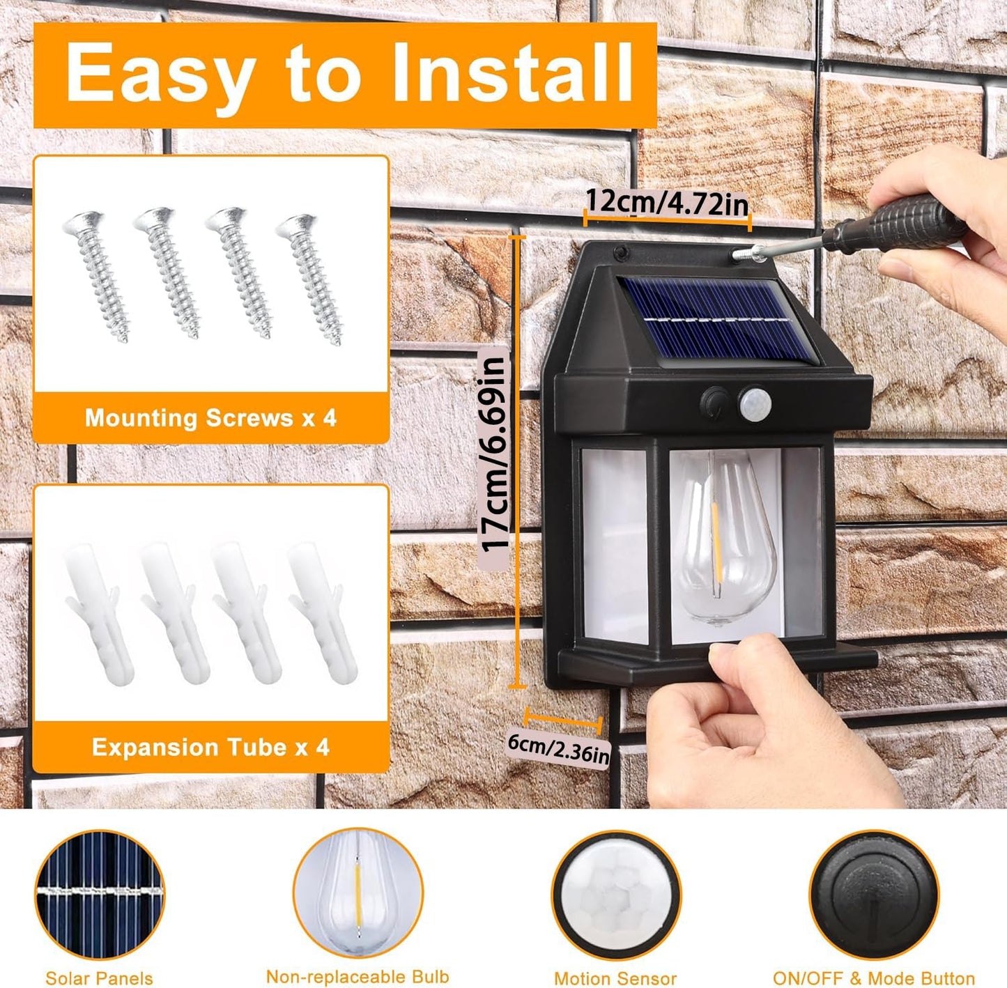Joomer Solar Wall Lights Outdoor 4PACK, Dusk to Dawn Porch Lights Fixture, Waterproof Exterior Lighting with Clear Panel for Entryway Front Door, Solar Wall Lantern with 3 Modes & Motion Sensor 🍁 All In One Marketplace Canada