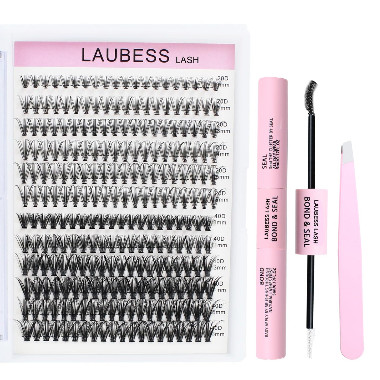 Lash Extension Kit 20D+40D Clusters With Bond and Seal - Waterproof DIY Eyelash Extension Set With Tweezers (Set 20D/40D-0.07D-9-16Mix) 🍁 All In One Marketplace Canada