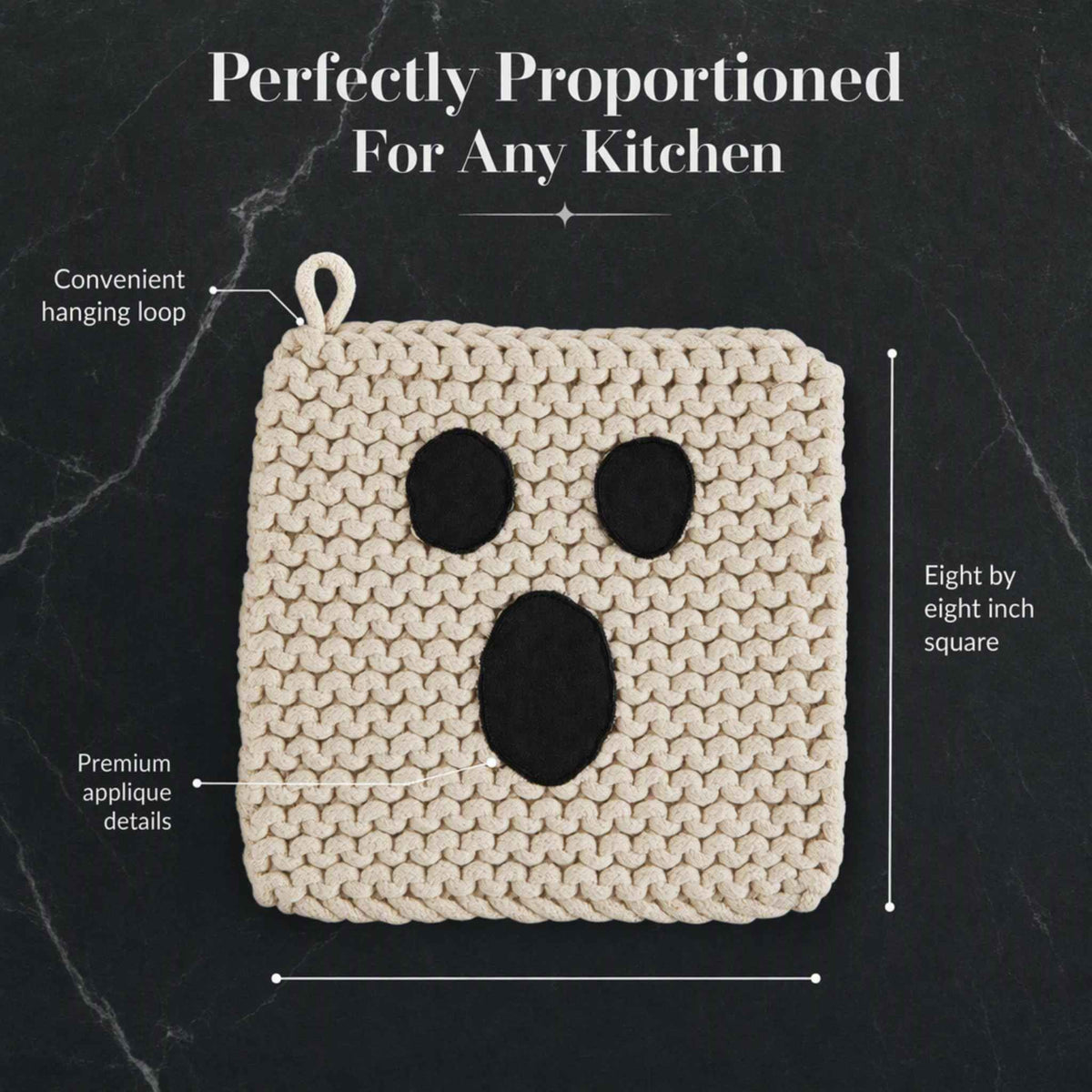 Mud Pie Ghost Halloween Pot Holder, Cotton Crochet Kitchen Hot Pad, 8"