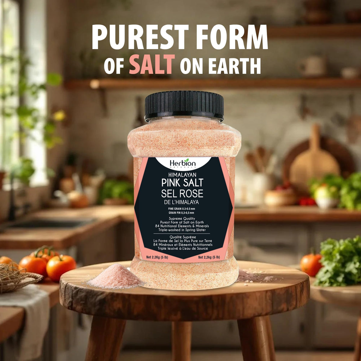Herbion Naturals Himalayan Pink Salt - Fine Grain - 5 lb. (2.2 Kg) Unbreakable Jar - Kosher Certified - GMO-Free - Vegan - Supreme Quality - Chemical Free 🍁 All In One Marketplace Canada