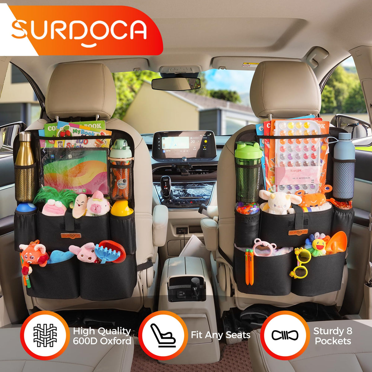 SURDOCA Backseat Car Organizer,4th Gen Back Seat Protector with 11 Inch Tablet Holder, 8 Pockets,Car Storage Accessories Back Seat Organizer for Kids 🍁 All In One Marketplace Canada