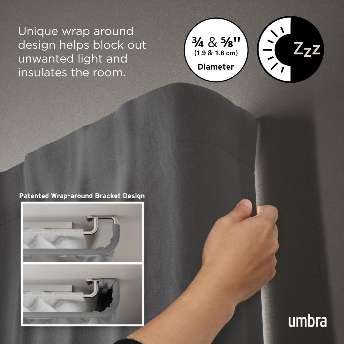Umbra Twilight Double Curtain Rod Set – Wrap Around Design Ideal for Blackout or Room Darkening Panels, 66 to 144 Inches, Nickel 🍁 All In One Marketplace Canada