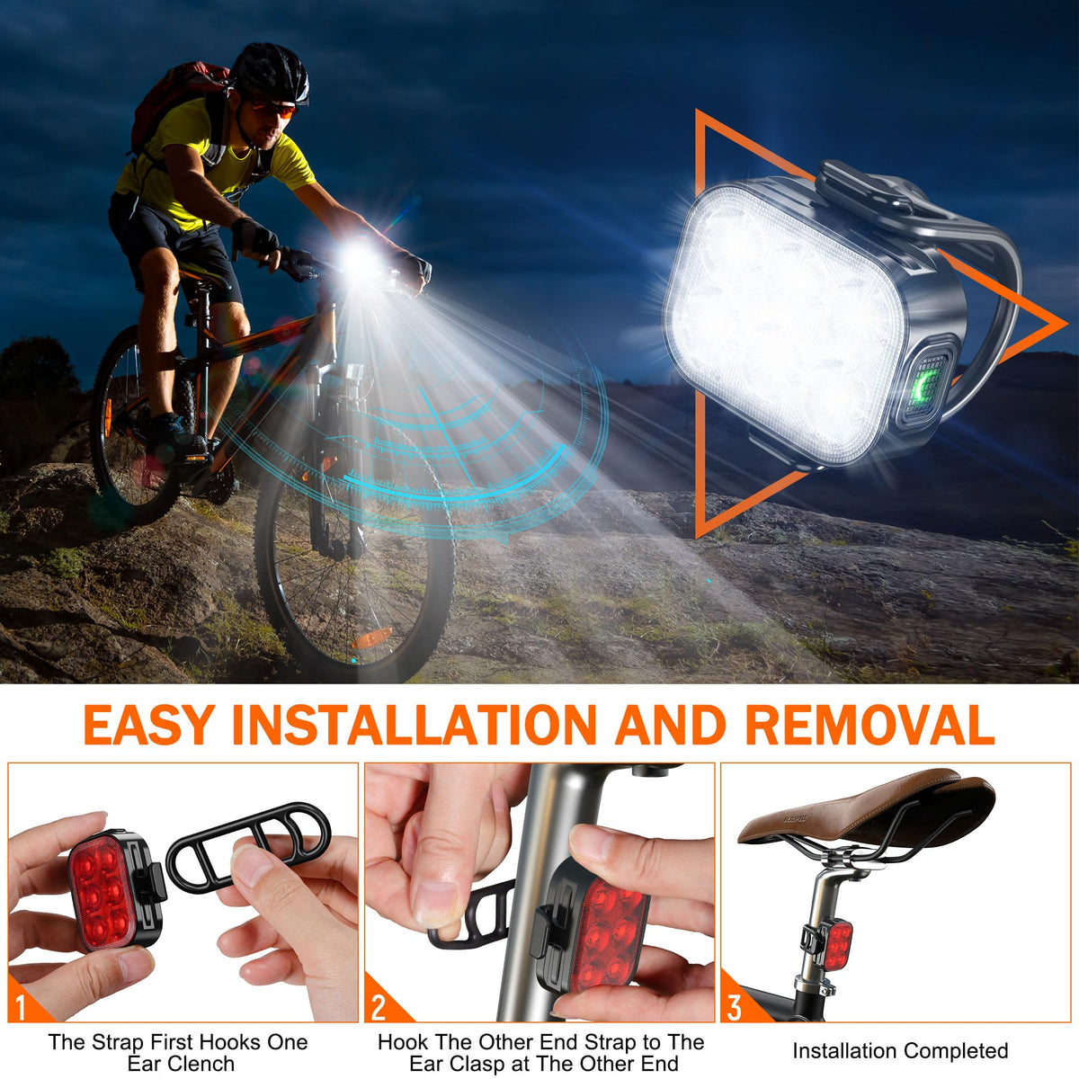 Bike Lights, Combination of Bike Front Light and Tail Light, IP65 Waterproof USB Charging, Equipped with 6 Ultra-Bright LED Beads, 4+6 Lighting Modes, Suitable for Riding at Night 🍁 All In One Marketplace Canada