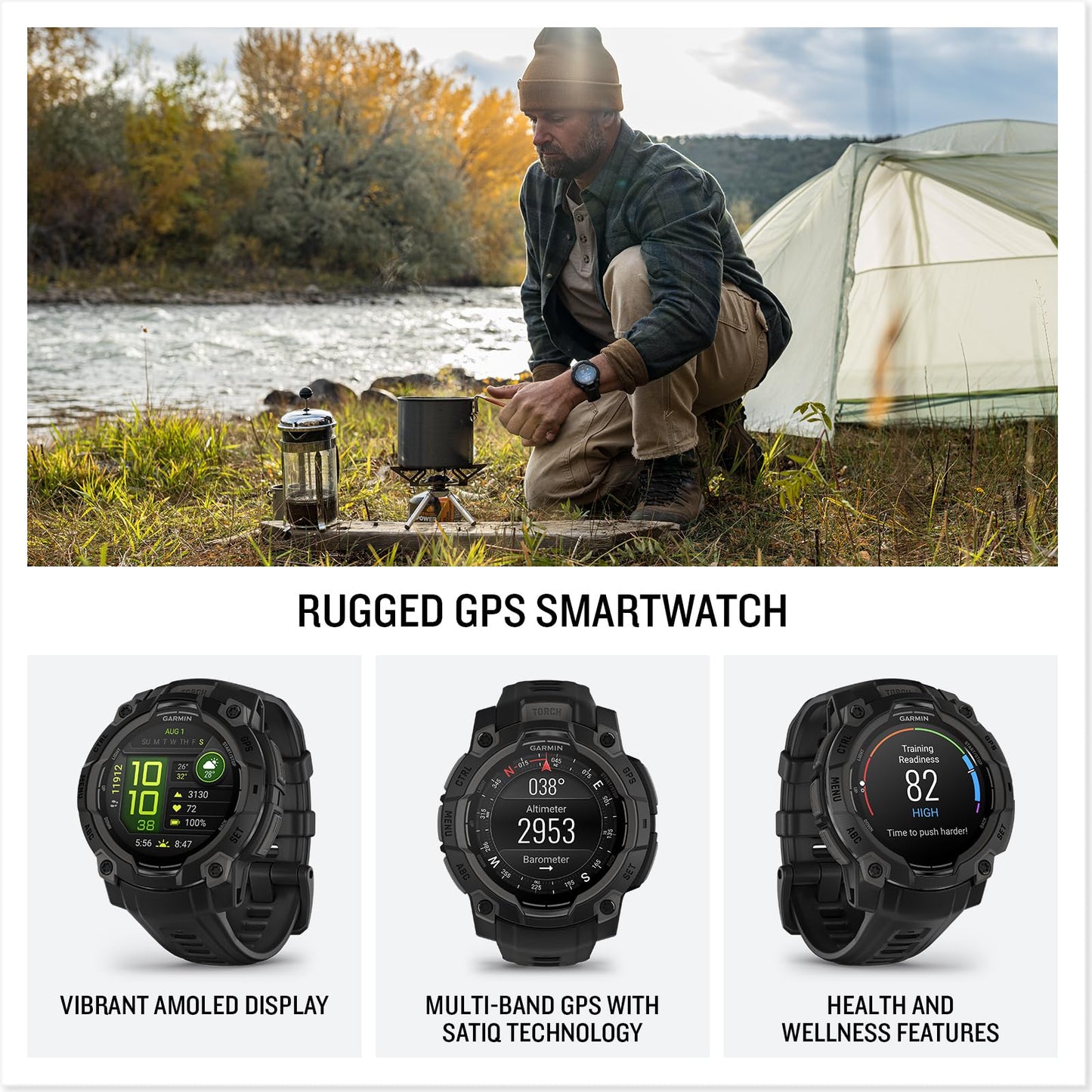 Garmin Instinct® 3 45mm, AMOLED Display, Rugged Outdoor GPS Smartwatch, Metal-Reinforced Bezel, Built-in Flashlight, Up to 18 Days of Battery Life, Black 🍁 All In One Marketplace Canada