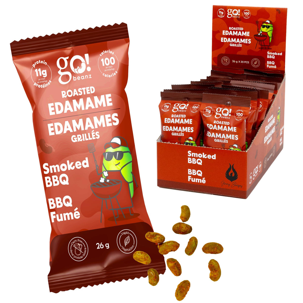 GoBeanz Crunchy Roasted Edamame, Tasty Smoked BBQ, High Protein Healthy Snack, For Adults & Kids, 20 Single Serve Packs, Low calorie, Low Sugar Plant Based, Salty Snacks 🍁 All In One Marketplace Canada