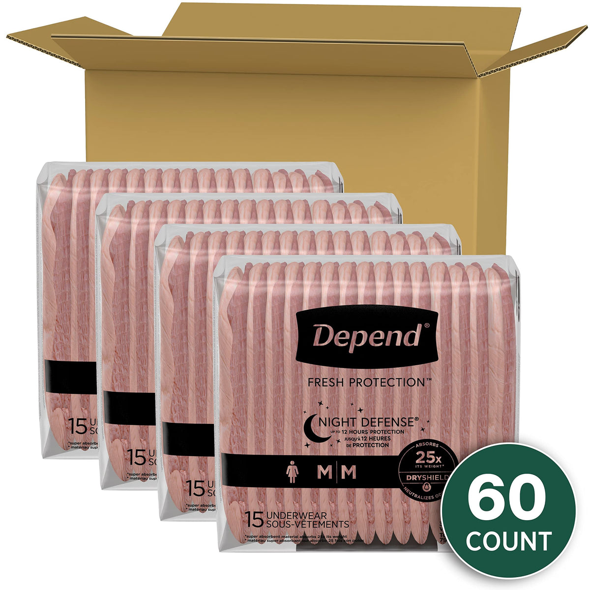 Depend Night Defense Adult Incontinence Underwear for Women, Disposable, Overnight, Medium, Blush, 60 Count 🍁 All In One Marketplace Canada