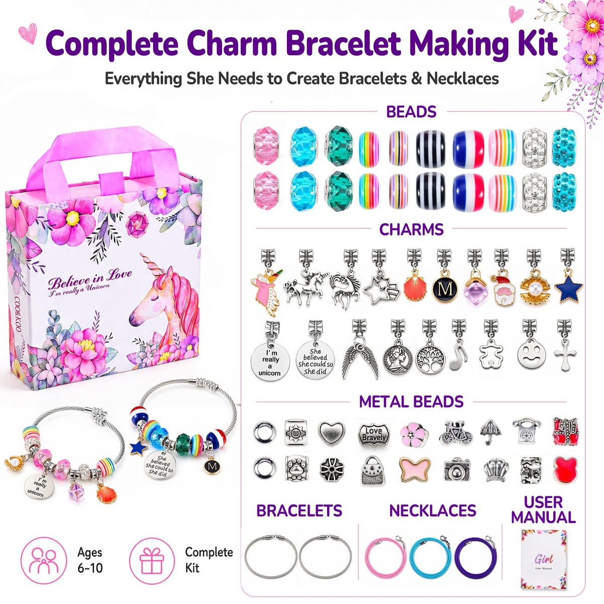 Girls Charm Bracelet Making Kit: Unicorn Toys for Girls Gifts 8-12 Years Old, Birthday Gifts 6 7 8 9 10 Year Old Girl Gift Ideas, Inspires Creativity Art and Crafts for Kids Age 6-8 Jewelry Making Set 🍁 All In One Marketplace Canada