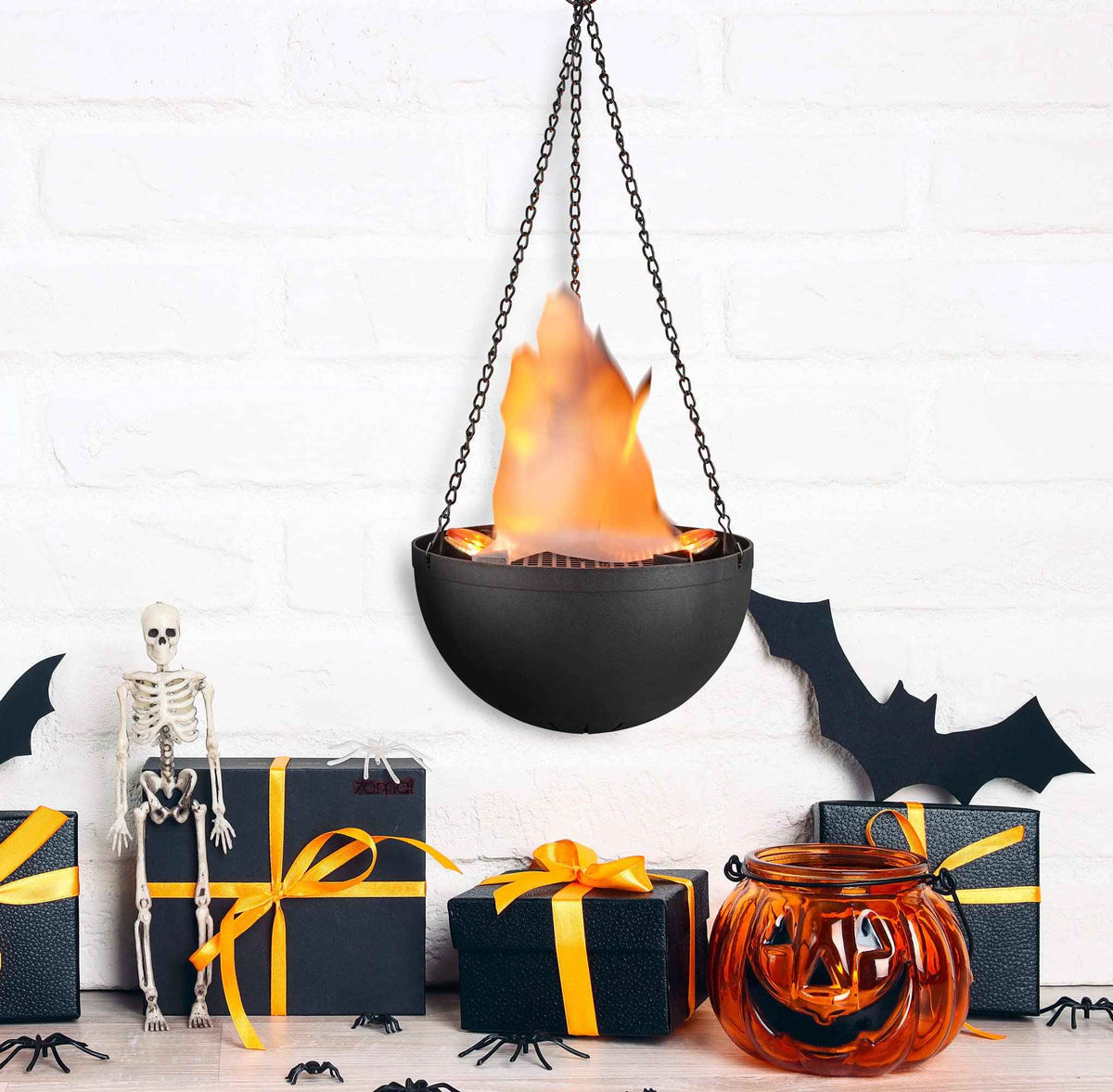 Aspen Creative 61168-02-1, Hanging Fire Flame Light Prop for Halloween, Christmas and Party Decor Black