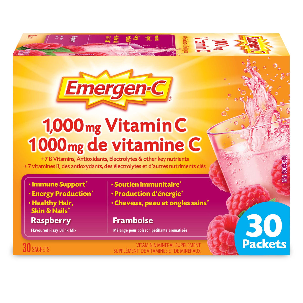 Emergen-C® Raspberry (30 Count), 1000mg Vitamin C / Electrolytes / B Vitamins Mineral Supplement 🍁 All In One Marketplace Canada