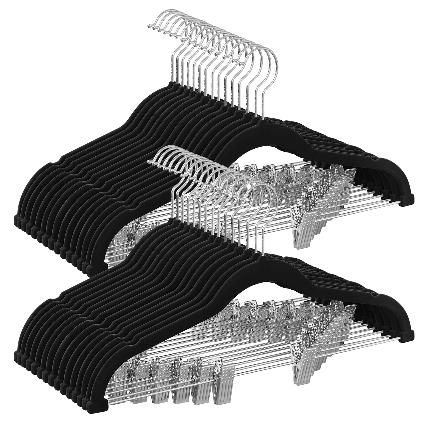 SONGMICS 30-Pack Pants Hangers, 42.5 cm Long Velvet Trousers Hangers with Adjustable Clips, Heavy-Duty, Non-Slip, Space-Saving for Pants, Skirts, Coats, Dresses, Tank Tops, Black UCRF12B30 🍁 All In One Marketplace Canada
