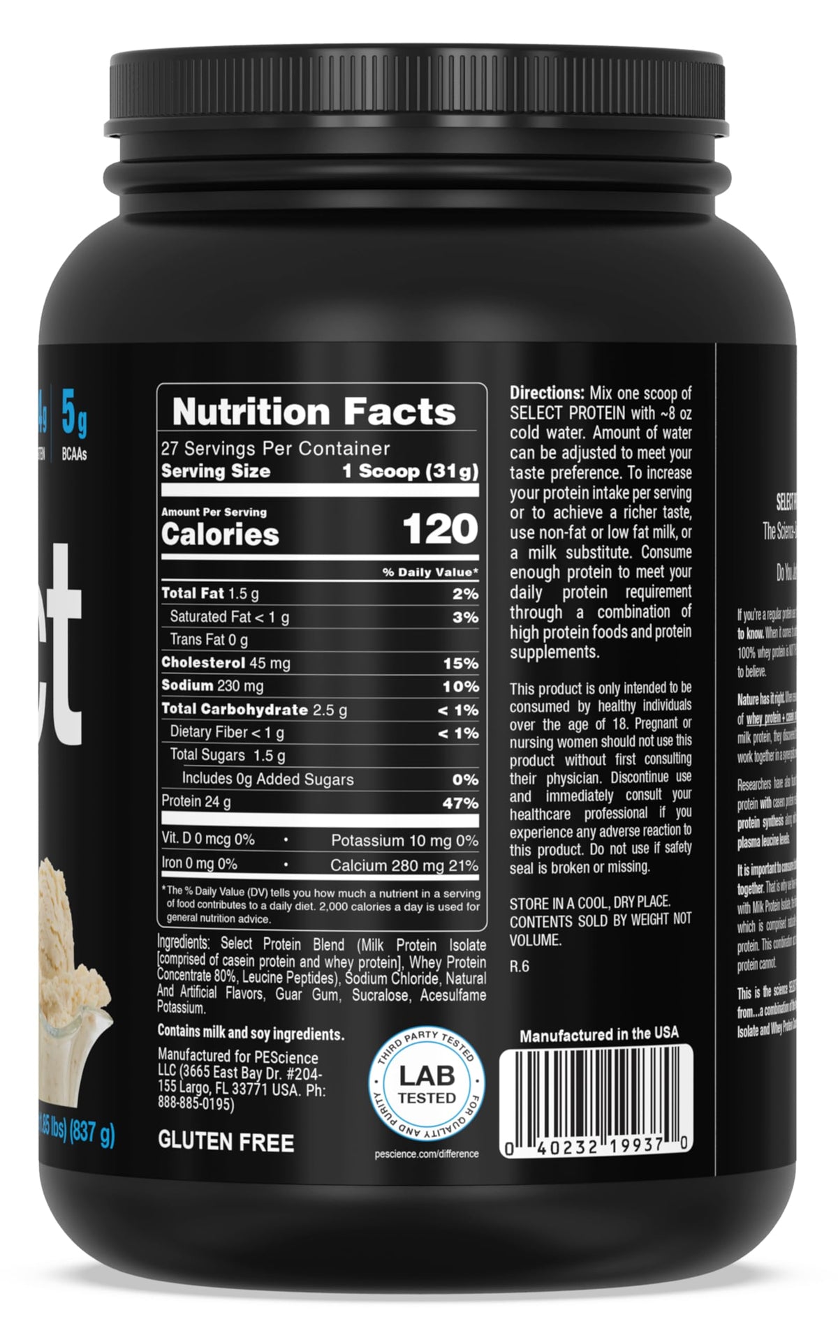 PEScience Select Protein Powder, Whey and Casein Blend, Lean Protein Powder for Women and Men, Low Calorie, Low Carb, Keto Friendly, Gluten Free - Gourmet Vanilla, 27 Servings 🍁 All In One Marketplace Canada