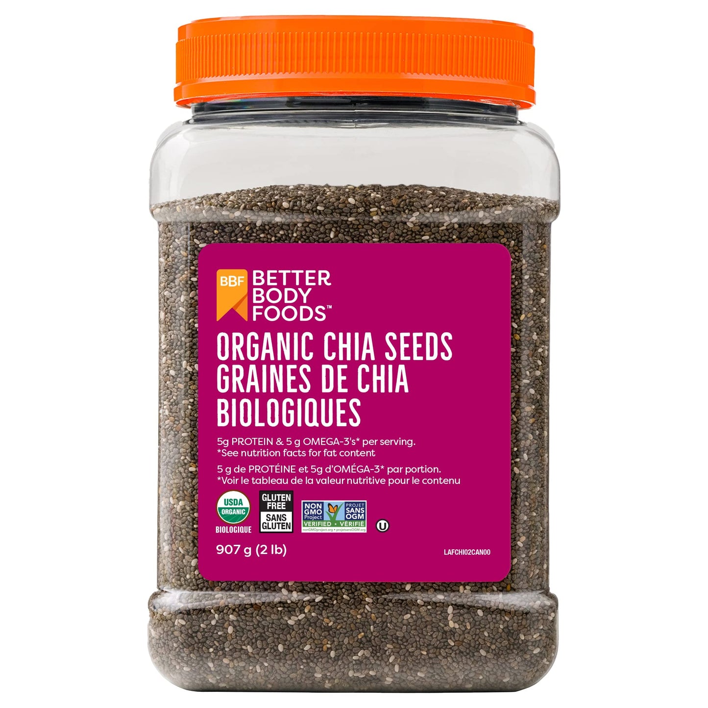 Betterbody Foods Organic Chia Seeds with Omega-3, Non-GMO, Gluten-Free, Vegan, Kosher, 2 pounds (907 grams) 🍁 All In One Marketplace Canada
