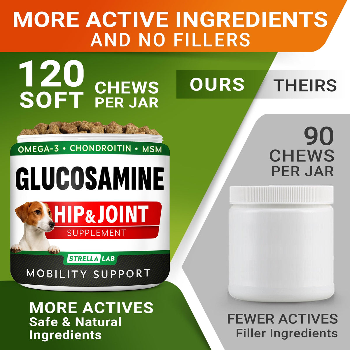 Glucosamine for Dogs w/Chondroitin - Hip & Joint Supplement for Dogs - MSM, Omega to Improve Mobility & Energy - Natural Joint Pain Relief - 120 Chews (Chicken) 🍁 All In One Marketplace Canada