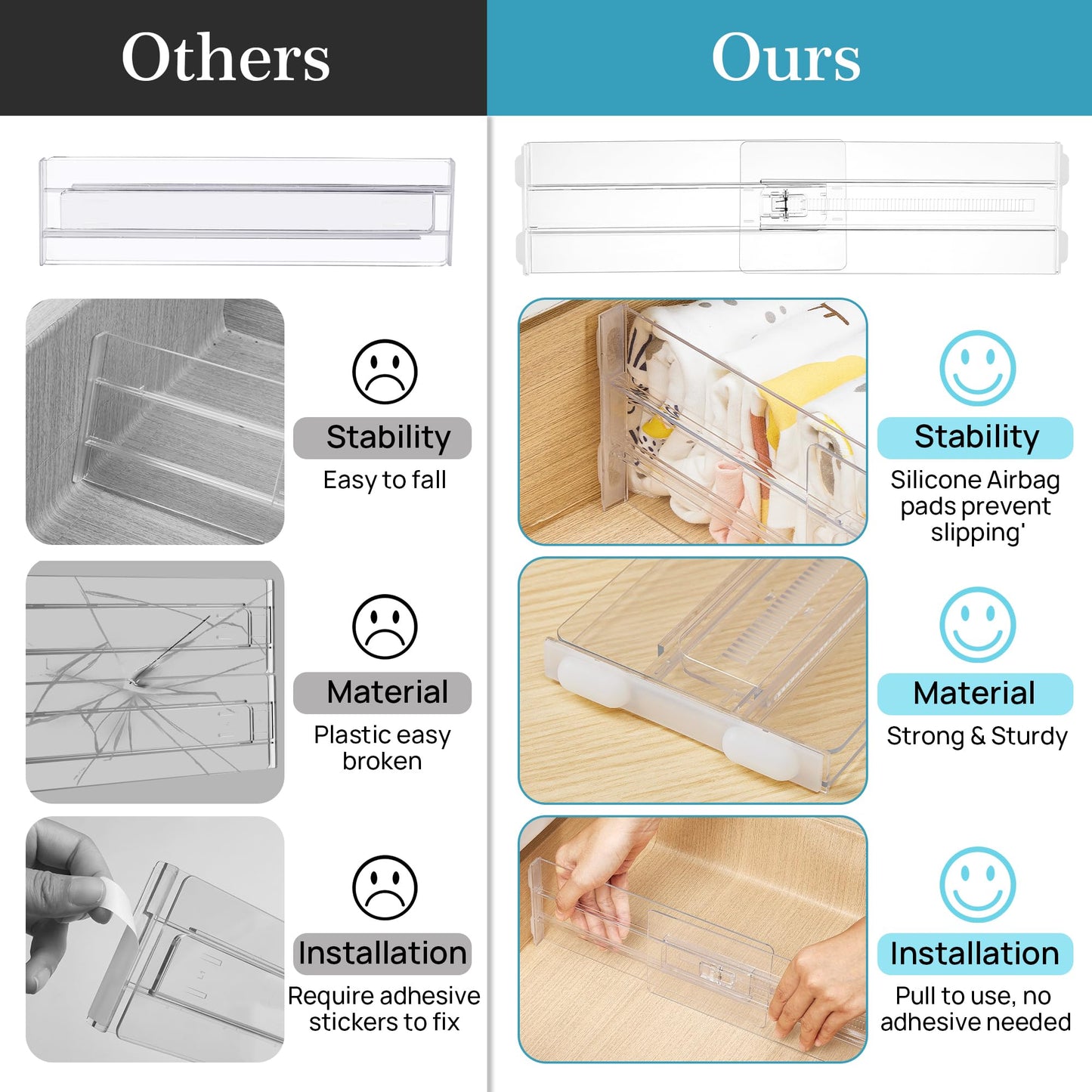 Vtopmart 8 Pack Drawer Dividers for Clothes, Adjustable 4" High Expandable from 10.2"-16.5" Dresser Drawer Organizer, Clear Plastic Dresser Organizer for Baby Clothes, Underwear, Socks 🍁 All In One Marketplace Canada