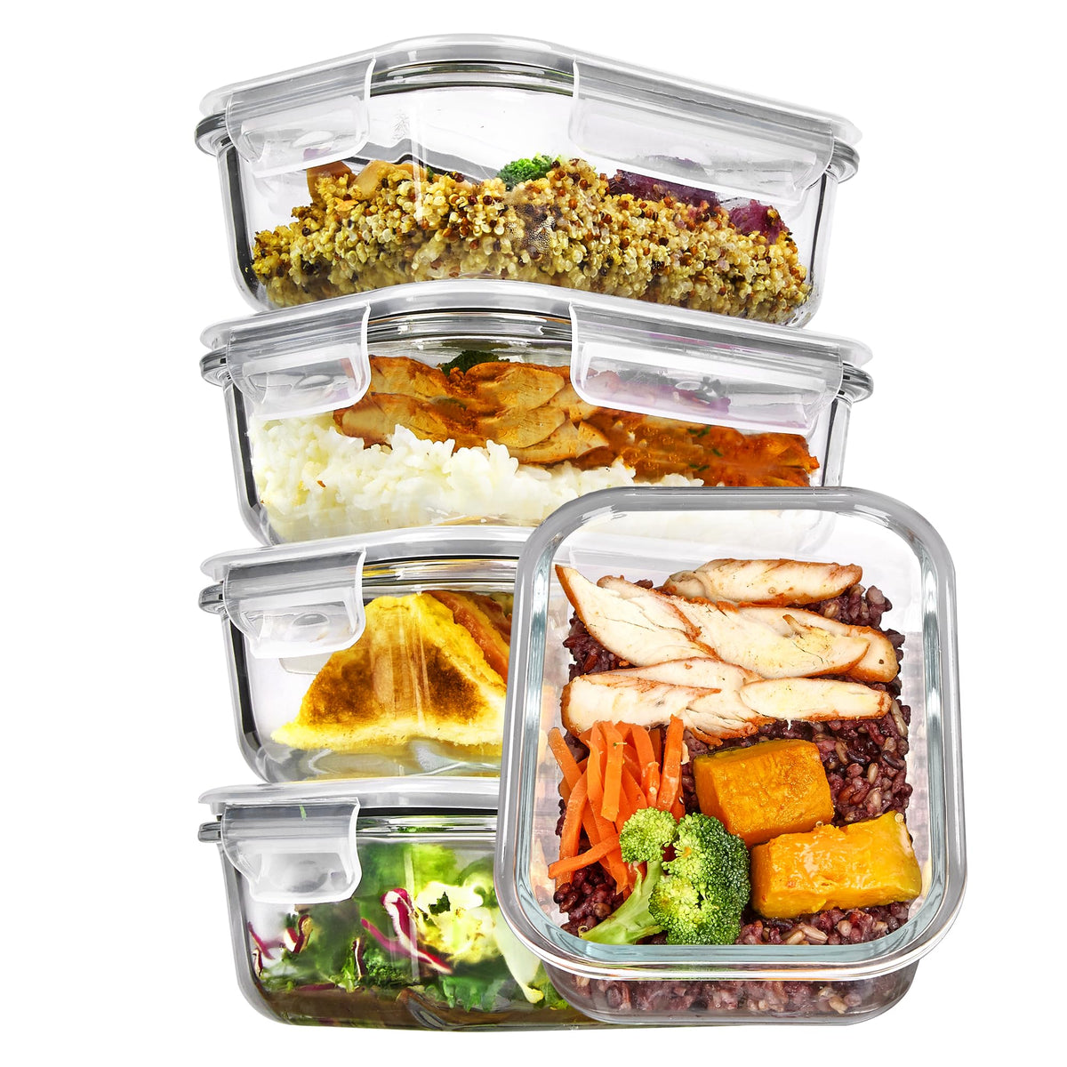 Vtopmart 5 Pack 22oz Glass Food Storage Containers with Lids, Meal Prep Containers, Airtight Lunch Bento Boxes with Snap Locking Lids for Microwave, Oven, Freezer and Dishwasher 🍁 All In One Marketplace Canada