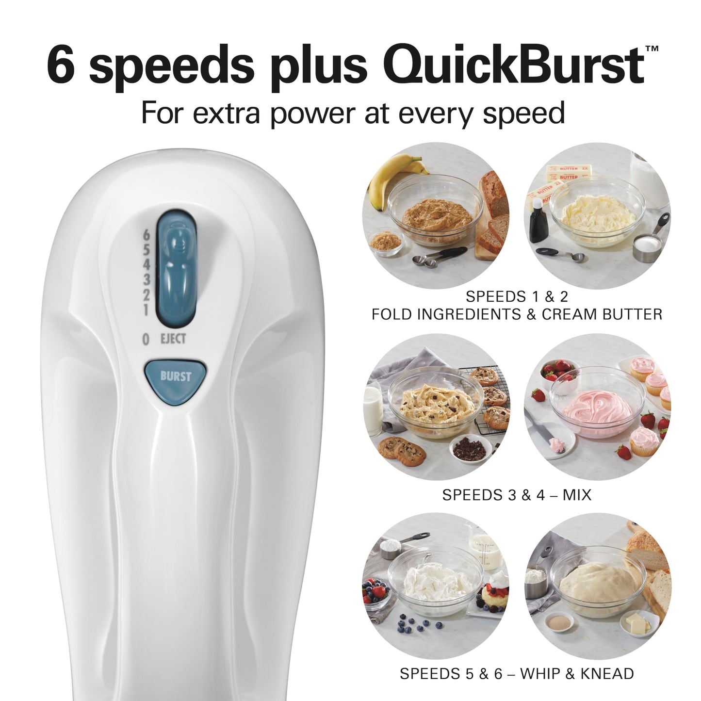 Hamilton Beach 6-Speed Electric Hand Mixer for Baking, 250W, QuickBurst, Snap-On Storage Case, Traditional Beaters & Whisk, White (62682G) 🍁 All In One Marketplace Canada