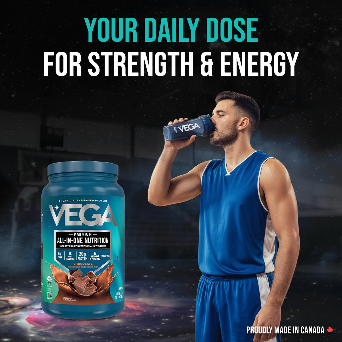 Vega Premium All-in-One Nutrition Protein Powder – 20g Plant-Based Vegan Protein, Vitamins & Probiotics, Chocolate, 876g (19 Servings) 🍁 All In One Marketplace Canada