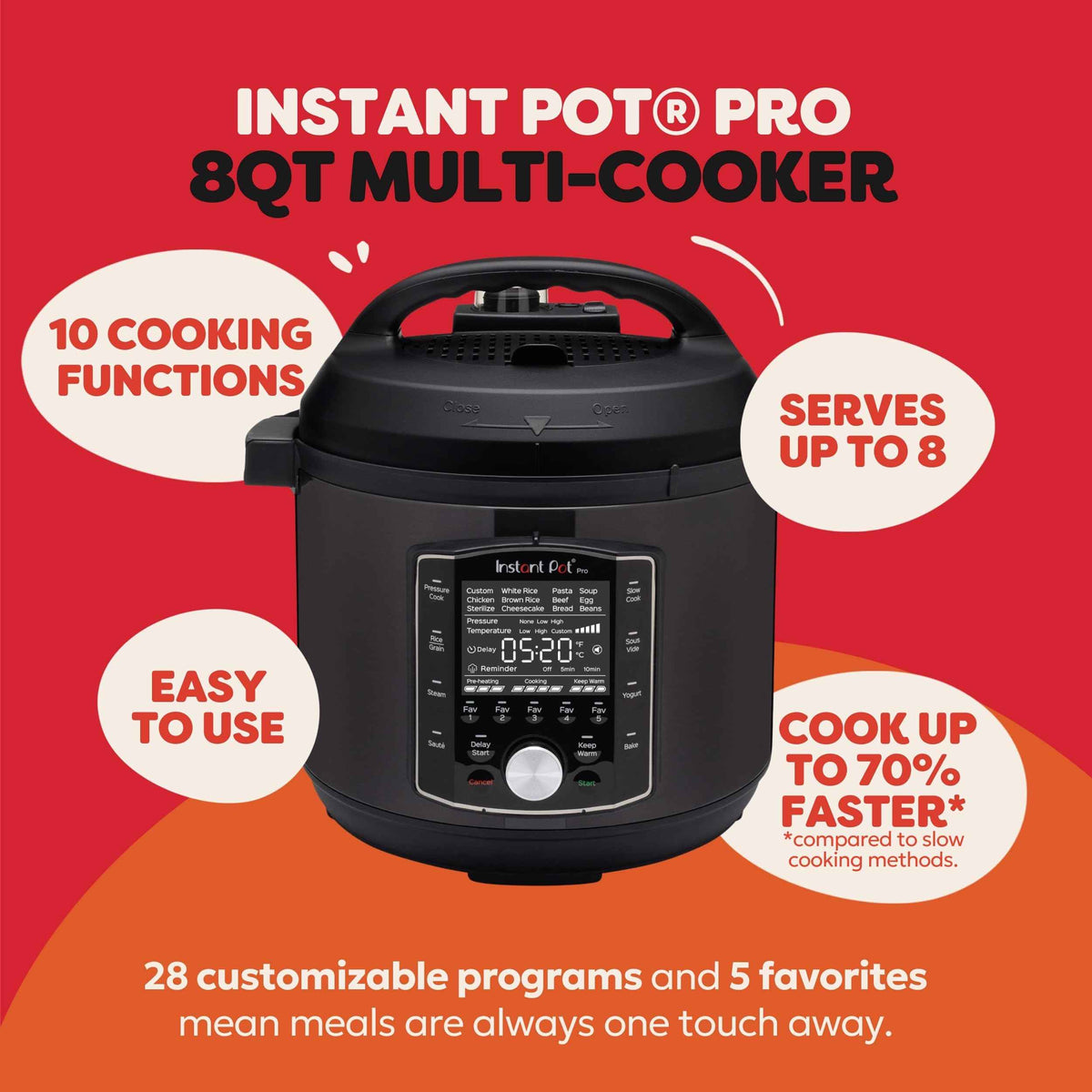 Instant Pot Pro (8 Quart) 10-in-1 Pressure Cooker, Slow Cooker, Rice/Grain Cooker, Steam, Sauté, Sous Vide, Yogurt Maker, Sterilizer and Warmer, Includes App