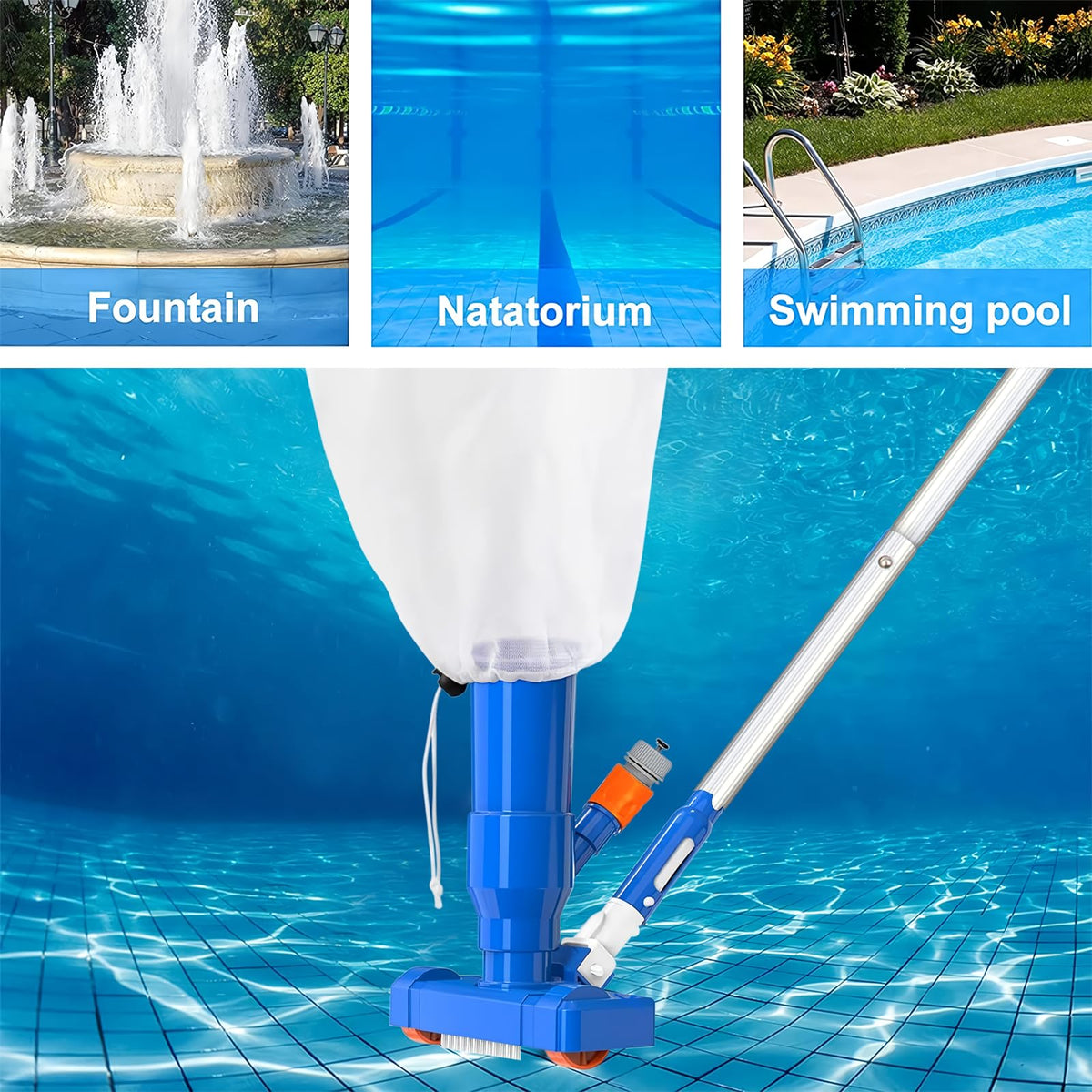 60" Portable Pool Vacuum Jet Underwater Cleaner and Leaf Skimmer Net (No Garden Hose Included), 4 Section Pole of Hand Held Portable Vacuum Pool Cleaner for Above Ground Pool Spa Pond Fountain Hot Tub 🍁 All In One Marketplace Canada