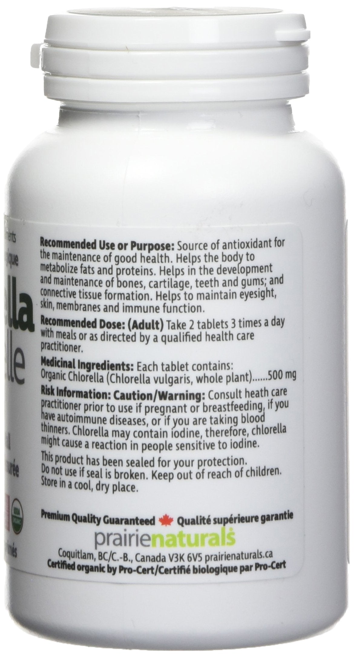 Prairie Naturals Organic Chlorella Broken Cell Wall Tablets - 180 Count 🍁 All In One Marketplace Canada