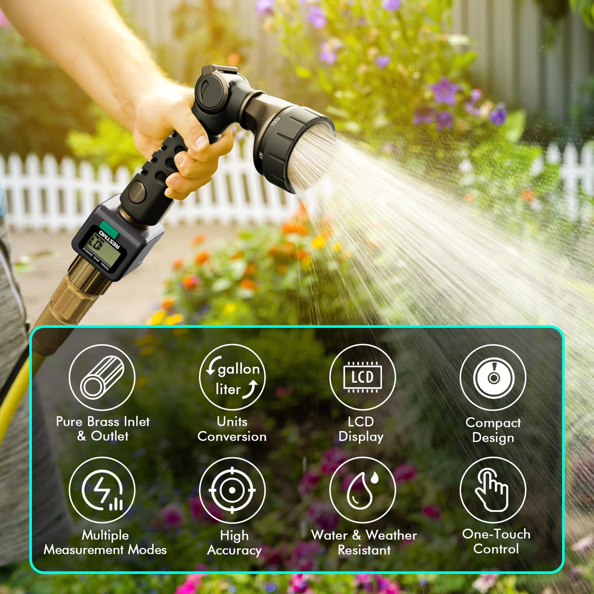 RESTMO Water Flow Meter, Pure Brass Inlet & Outlet | 4 Measure Modes | Display Gallon/Liter Usage and Flow Rate | Ideal to Outdoor Garden Hose, Lawn Sprinkler Watering, RV Water Tank Filling 🍁 All In One Marketplace Canada