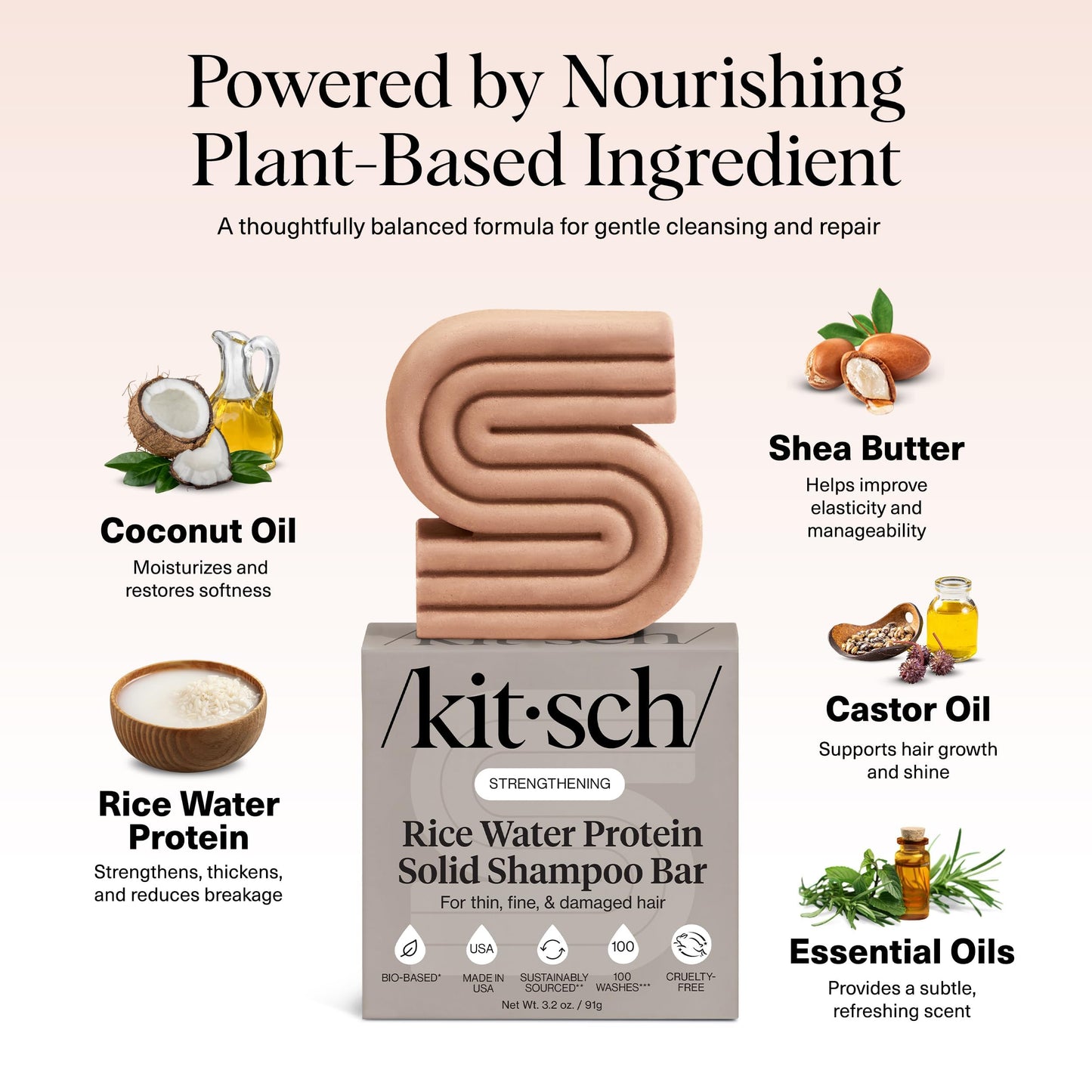 Kitsch Rice Water Shampoo Bar for Hair Growth – Strengthening Hair Shampoo for Men and Women – Reduce Breakage, Boosts Shine – Paraben, Silicone & Sulfate-Free, Vegan Hair Care - 91g 🍁 All In One Marketplace Canada