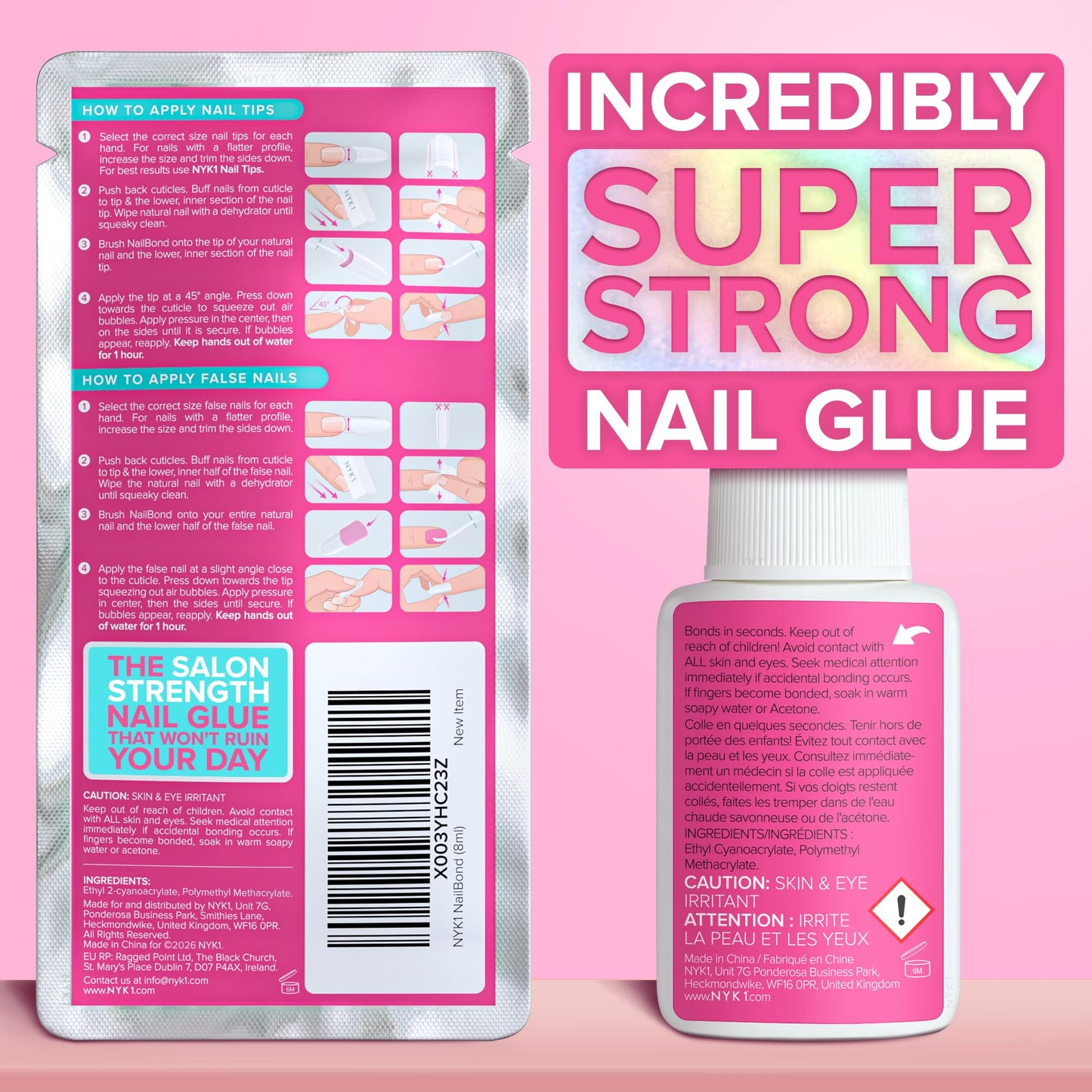 NYK1 Super Strong Nail Glue For Press On Nails, Nail Tips And Acrylic Nails (8ml) Nail Bond Brush On Nail Glue For Acrylics Glue On Nails And Fake Nails With Glue Brush for Stick On Nails Tips 🍁 All In One Marketplace Canada