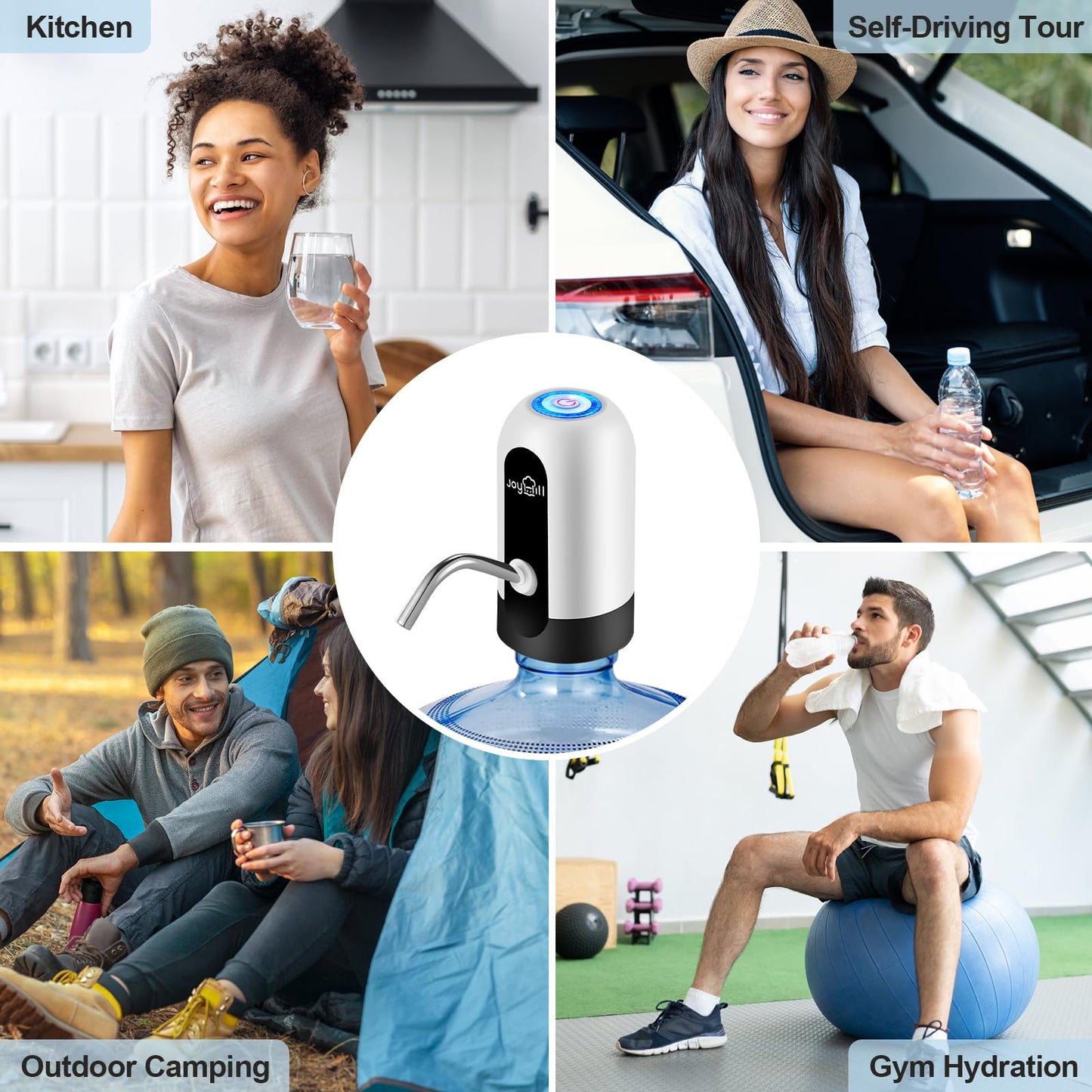 JOYHILL Water Bottle Pump, Automatic Drinking Water Pump, USB Charging, 3-5 Gallon Bottle Compatible, Portable Electric Water Jug Pump, Black, Matte Finish 🍁 All In One Marketplace Canada